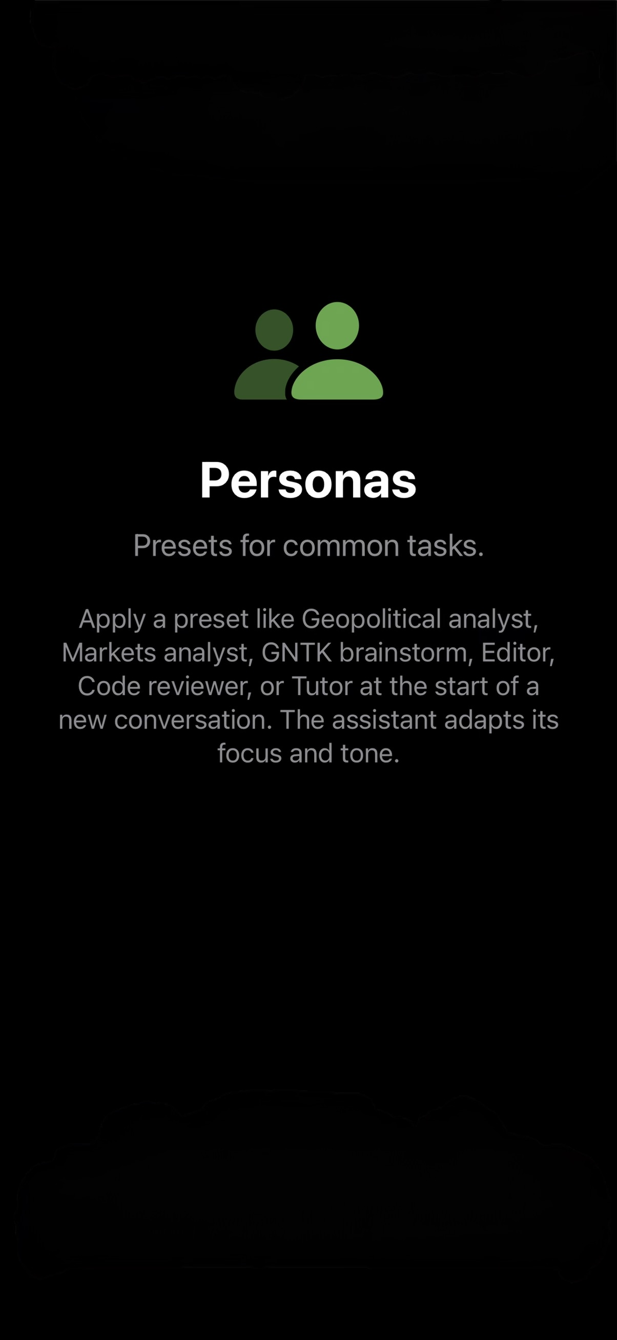 Personas screen