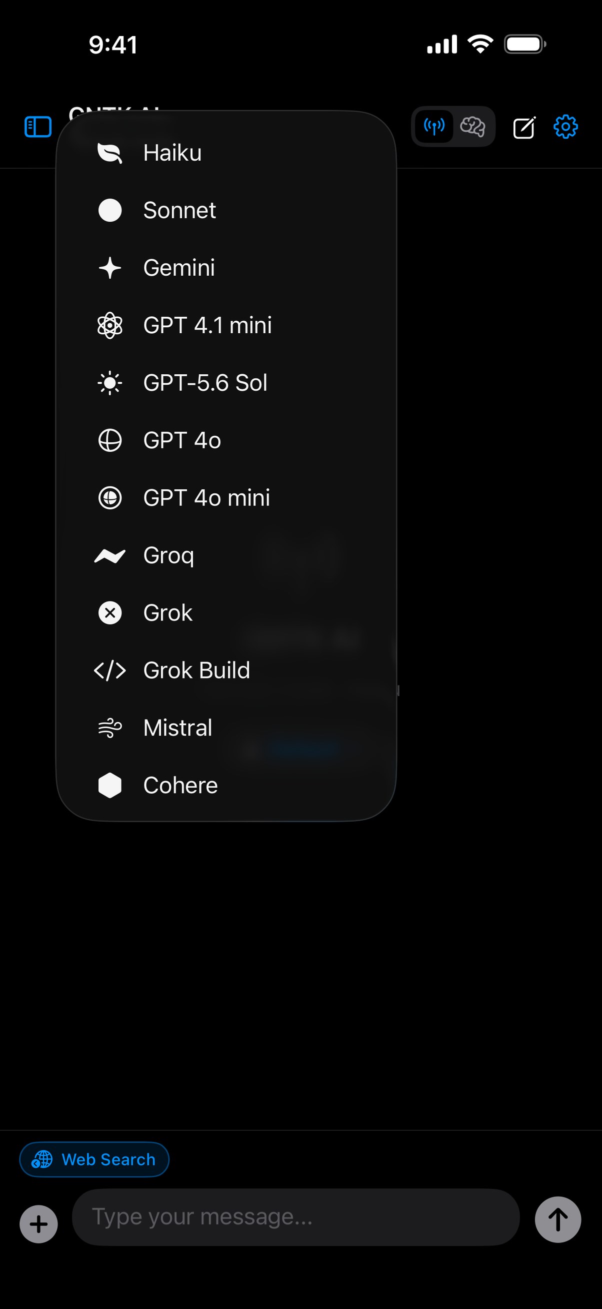 Models screen